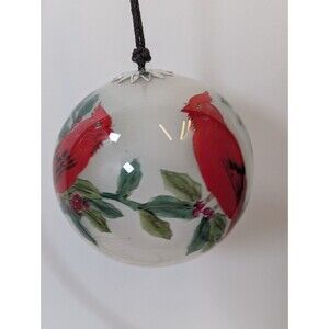 Vtg Chase International Painted Glass Christmas Ornament Red Cardinal Bird Holly
